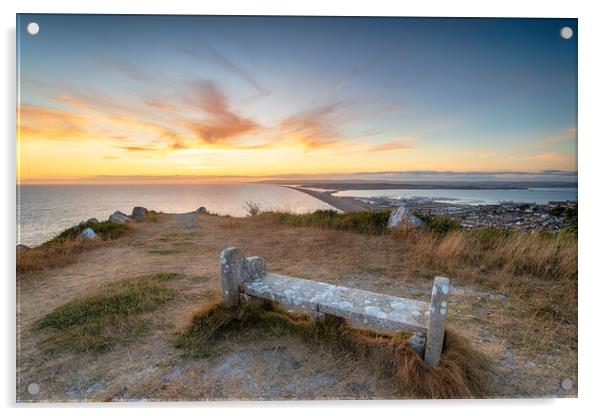 Sunset on the Isle of Portland in Dorset Acrylic by Helen Hotson