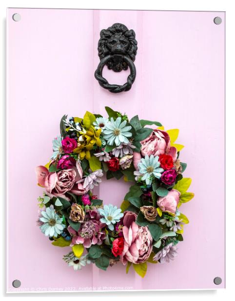 Wreath on a Pink Door Acrylic by Chris Dorney