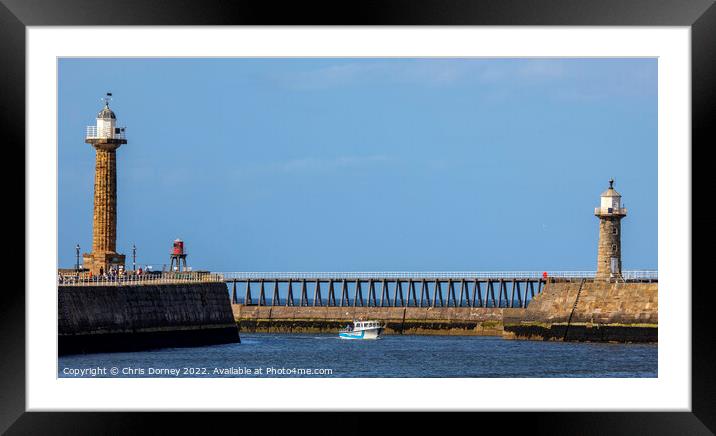 Lighthouses at Whitby Harbour in Whitby, North Yorkshire Framed Mounted Print by Chris Dorney