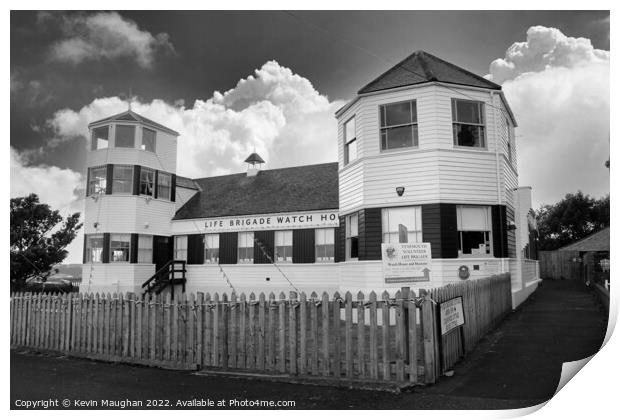 Life Brigade Watch House Tynemouth (Black And Whit Print by Kevin Maughan