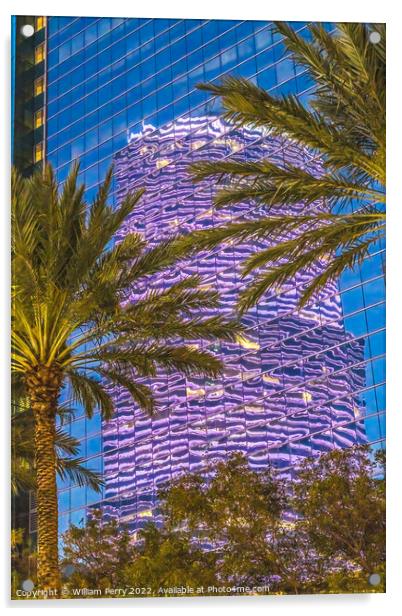 Reflection Purple Building Downtown Miami Florida Acrylic by William Perry