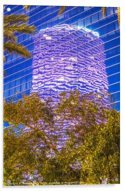 Reflection Purple Building Downtown Miami Florida Acrylic by William Perry
