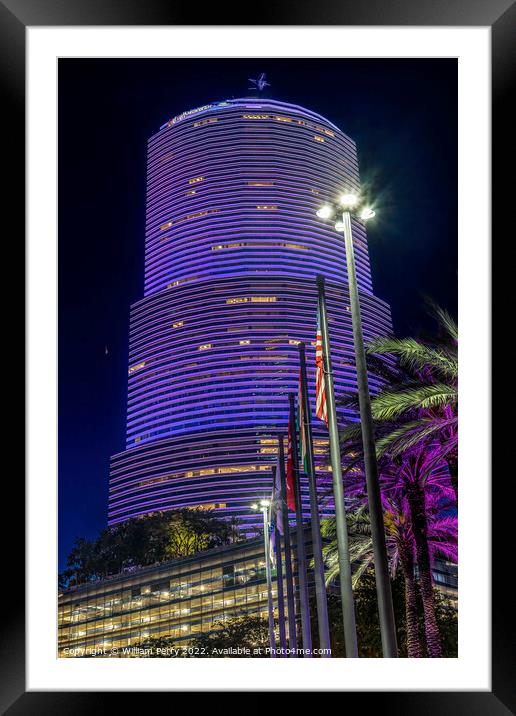 Reflection Purple Building Downtown Miami Florida Framed Mounted Print by William Perry