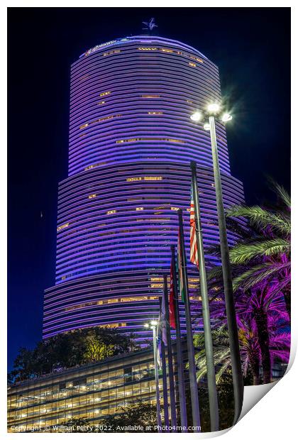 Reflection Purple Building Downtown Miami Florida Print by William Perry