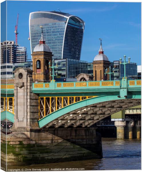 Southwark Bridge, Blackfriars station and the Walkie Talkie Buil Canvas Print by Chris Dorney
