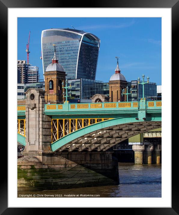 Southwark Bridge, Blackfriars station and the Walkie Talkie Buil Framed Mounted Print by Chris Dorney