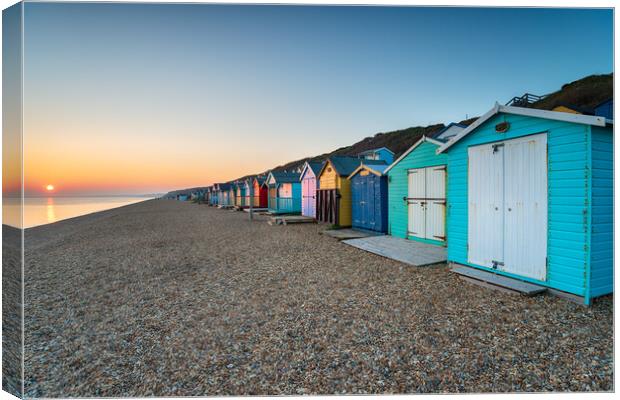 Beach Huts at Milford on Sea Canvas Print by Helen Hotson