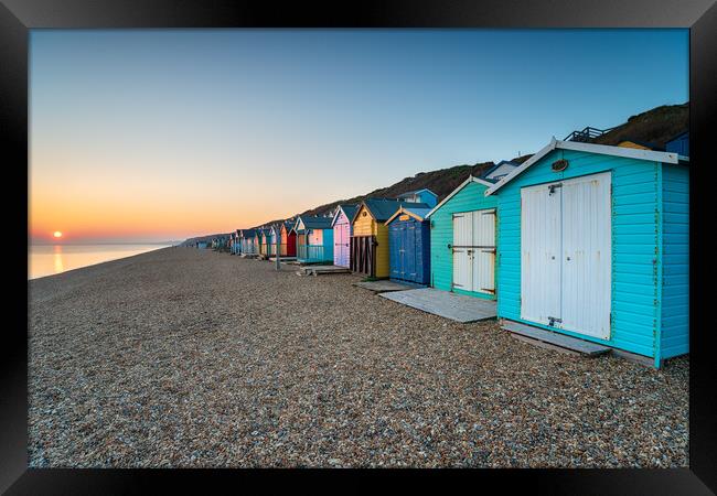 Beach Huts at Milford on Sea Framed Print by Helen Hotson