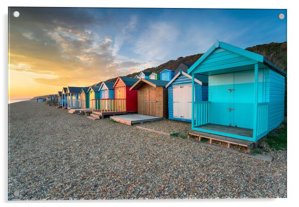 Beach Huts at MIlford on Sea Acrylic by Helen Hotson