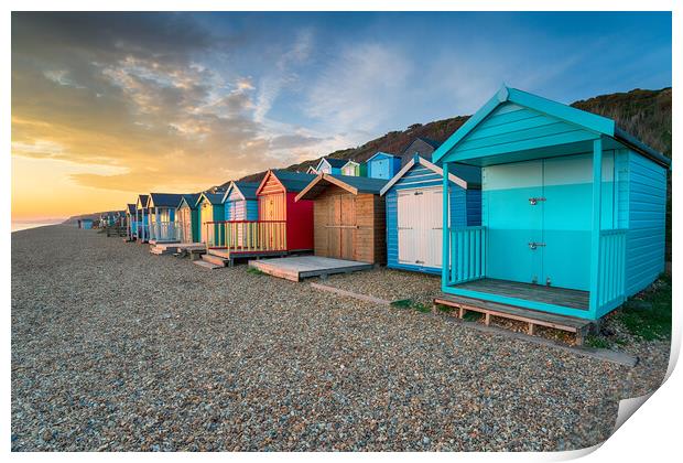 Beach Huts at MIlford on Sea Print by Helen Hotson