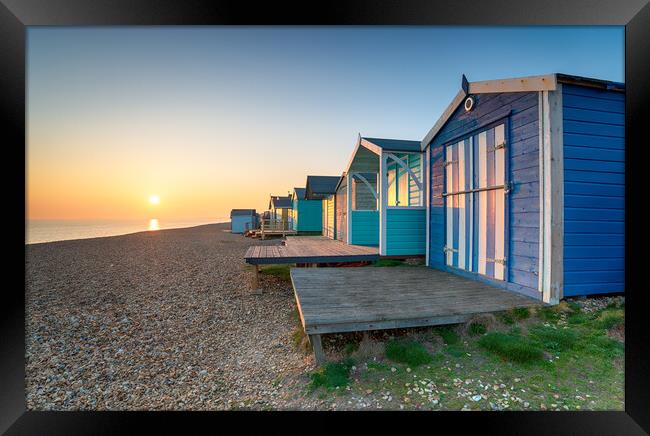 Beach Huts at Milford on Sea Framed Print by Helen Hotson