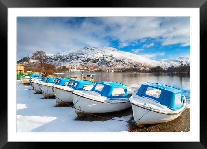 Boats on Ulswater in the Snow Framed Mounted Print by Helen Hotson