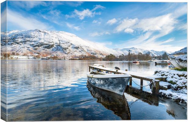 Snow at Glenriding on Ullswater Canvas Print by Helen Hotson