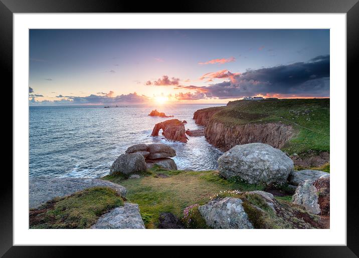 Sunset at Land's End in Cornwall Framed Mounted Print by Helen Hotson