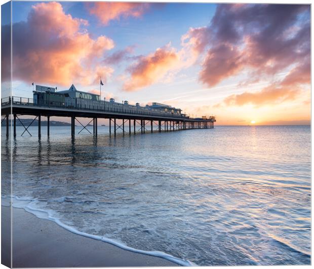 Sunrise over the Pier Canvas Print by Helen Hotson