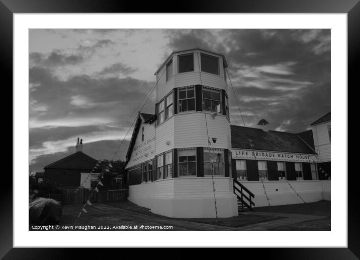 Life Brigade Watch House Tynemouth (Black And White Image) Framed Mounted Print by Kevin Maughan