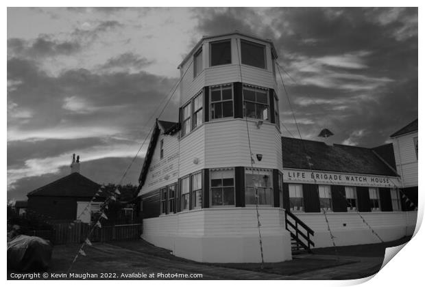 Life Brigade Watch House Tynemouth (Black And White Image) Print by Kevin Maughan