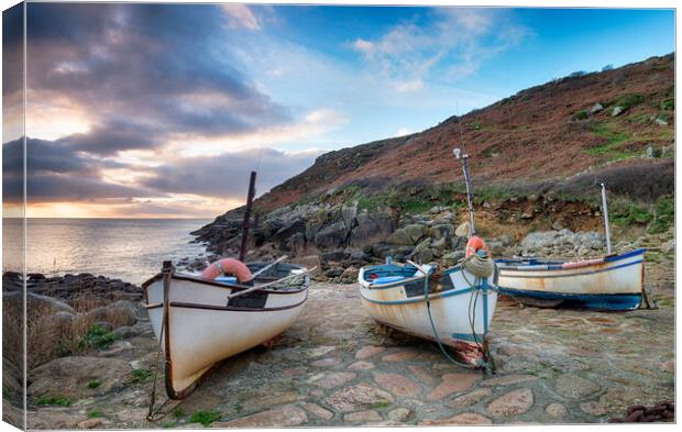 Dawn at Penberth Cove in Cornwall Canvas Print by Helen Hotson