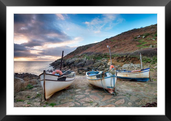 Dawn at Penberth Cove in Cornwall Framed Mounted Print by Helen Hotson