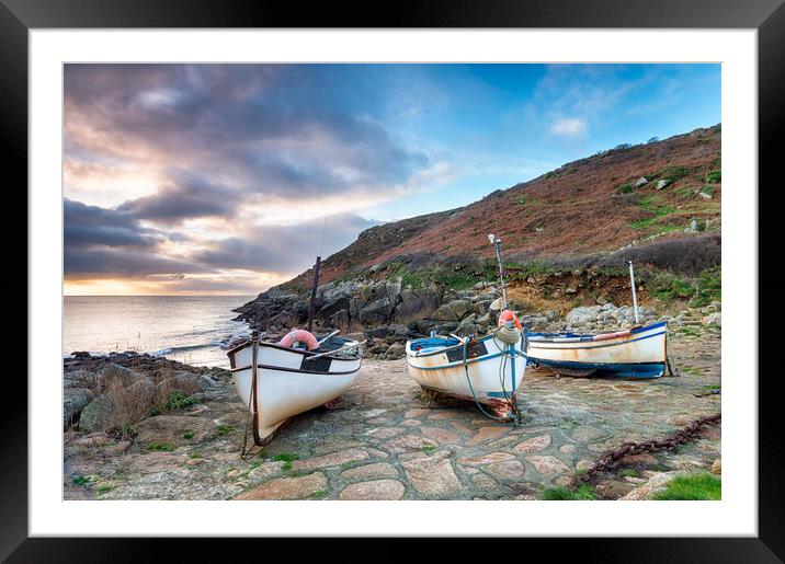 Fishing Boats on a Beach Framed Mounted Print by Helen Hotson