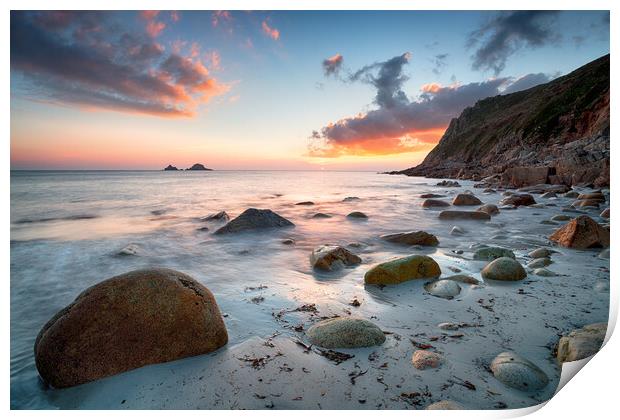 Sunset on a Cornish Beach Print by Helen Hotson