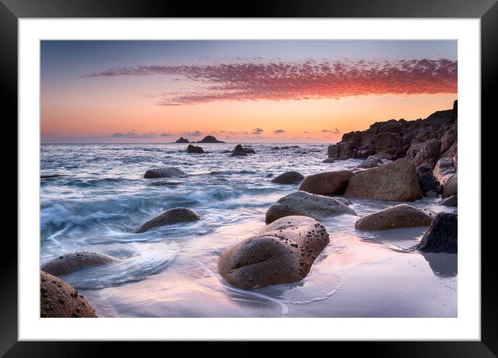 Sunset at Porth Nanven Cove in Cornwall Framed Mounted Print by Helen Hotson