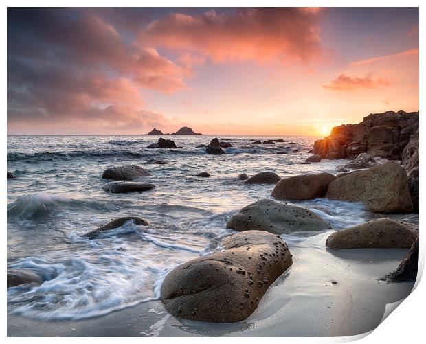 Cornish Beach Sunset Print by Helen Hotson