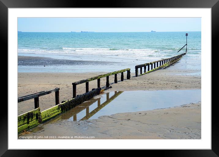 Single Groyne and Marker at Low tide. Framed Mounted Print by john hill