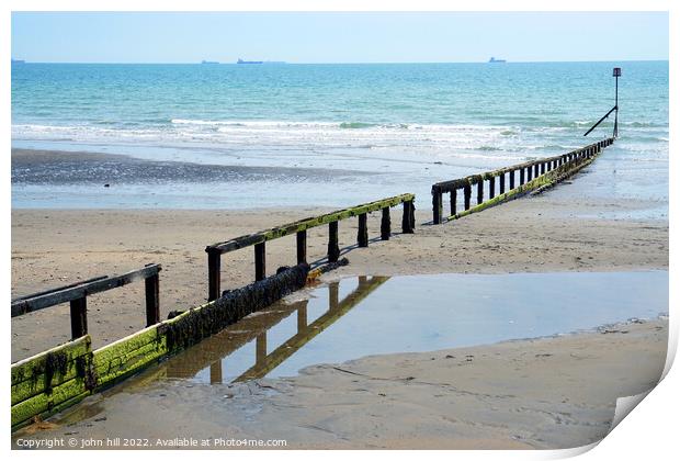 Single Groyne and Marker at Low tide. Print by john hill