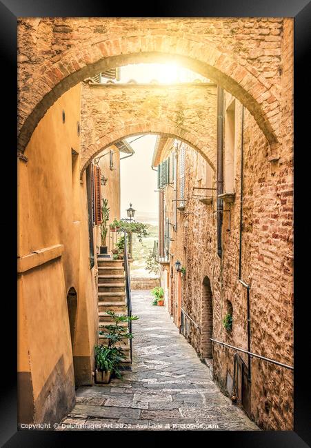Tuscany. street in the village of Montepulciano Framed Print by Delphimages Art