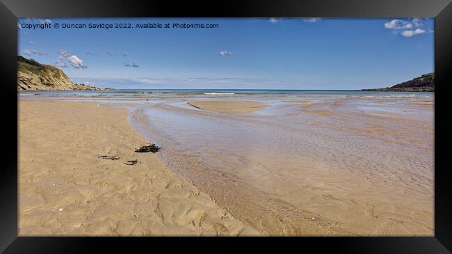 Maenporth beach panoramic tide out Framed Print by Duncan Savidge
