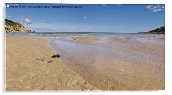 Maenporth beach panoramic tide out Acrylic by Duncan Savidge