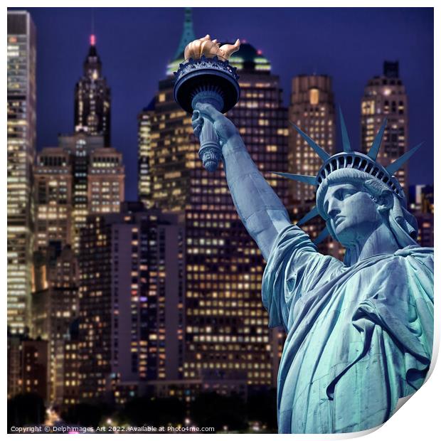 Statue of Liberty at night, New York Print by Delphimages Art
