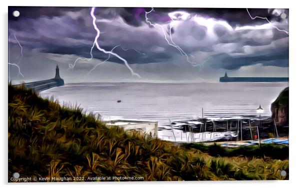 Abstract Version Of North And South Shields Piers Mouth Of The Tyne Acrylic by Kevin Maughan