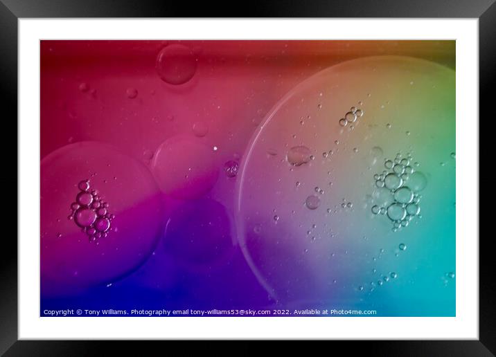 Water and oil abstract Framed Mounted Print by Tony Williams. Photography email tony-williams53@sky.com