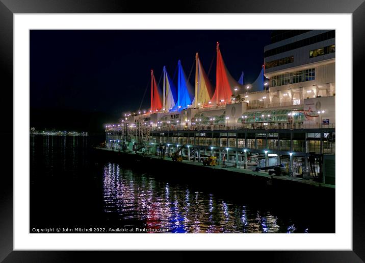 Canada Place at Night Vancouver Framed Mounted Print by John Mitchell