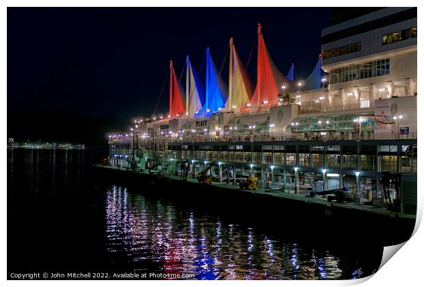 Canada Place at Night Vancouver Print by John Mitchell