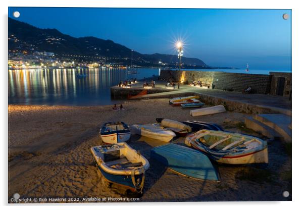  Cefalu night beach Acrylic by Rob Hawkins