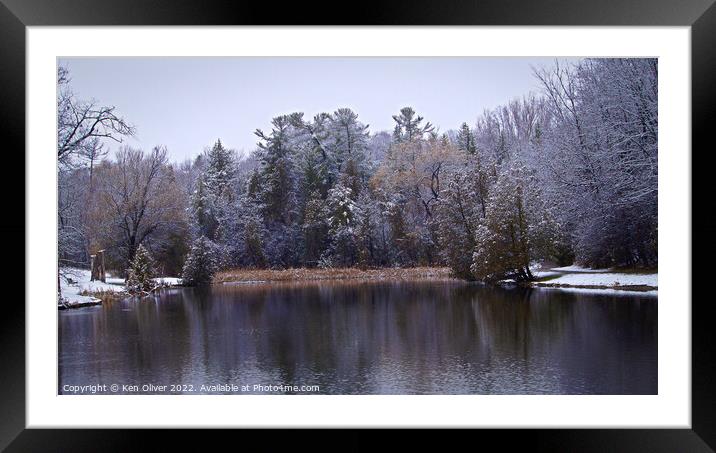 "Gossamer Snow: A Tranquil Winter Oasis" Framed Mounted Print by Ken Oliver