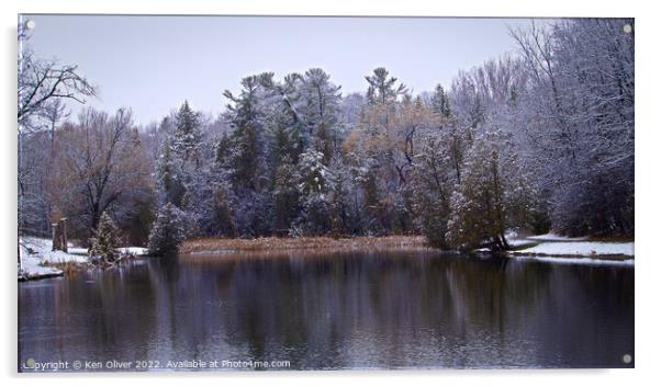 "Gossamer Snow: A Tranquil Winter Oasis" Acrylic by Ken Oliver
