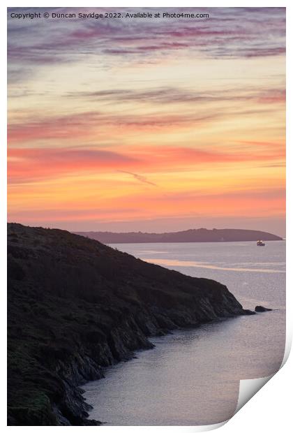 Maenporth Cornwall sunrise Print by Duncan Savidge