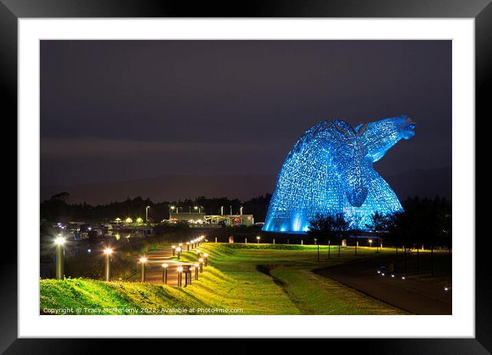 Helix, Kelpies Sculpture, Clydesdale Horses in Fal Framed Mounted Print by Tracy McMenemy