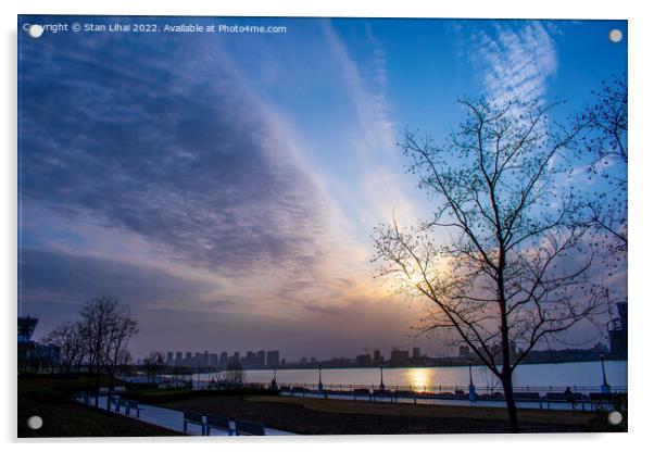 Sunset over Huangpu river  Acrylic by Stan Lihai