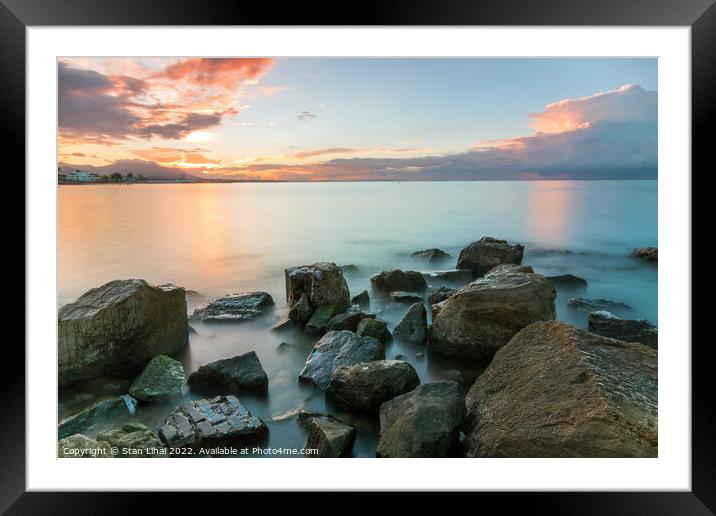 Beautiful shot of rocks on the seashore time lapse Framed Mounted Print by Stan Lihai
