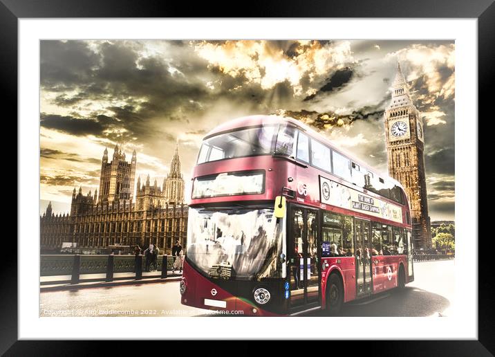 London bus and the houses of parliament  Framed Mounted Print by Ann Biddlecombe