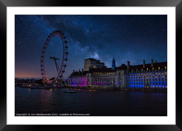 London eye at night Framed Mounted Print by Ann Biddlecombe