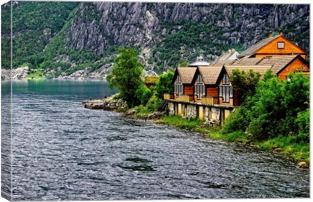 Riverside Houses at Eidfjord Norway Canvas Print by Martyn Arnold