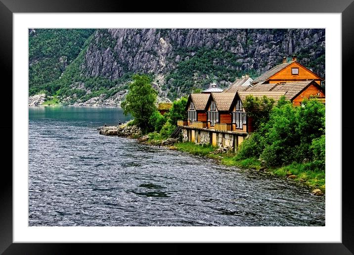 Riverside Houses at Eidfjord Norway Framed Mounted Print by Martyn Arnold