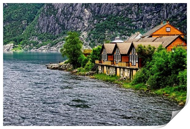Riverside Houses at Eidfjord Norway Print by Martyn Arnold