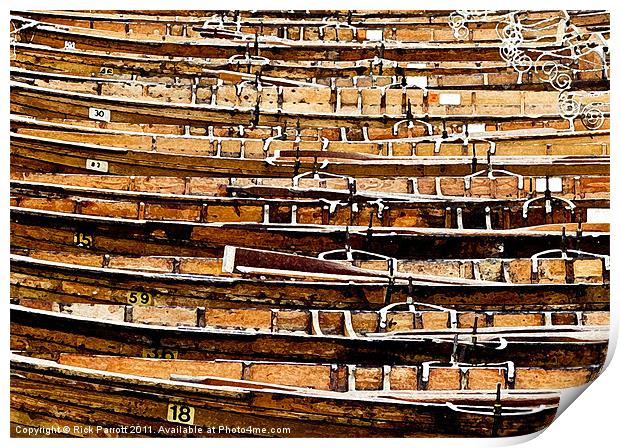 Old Wooden Rowing Boats Moored Print by Rick Parrott